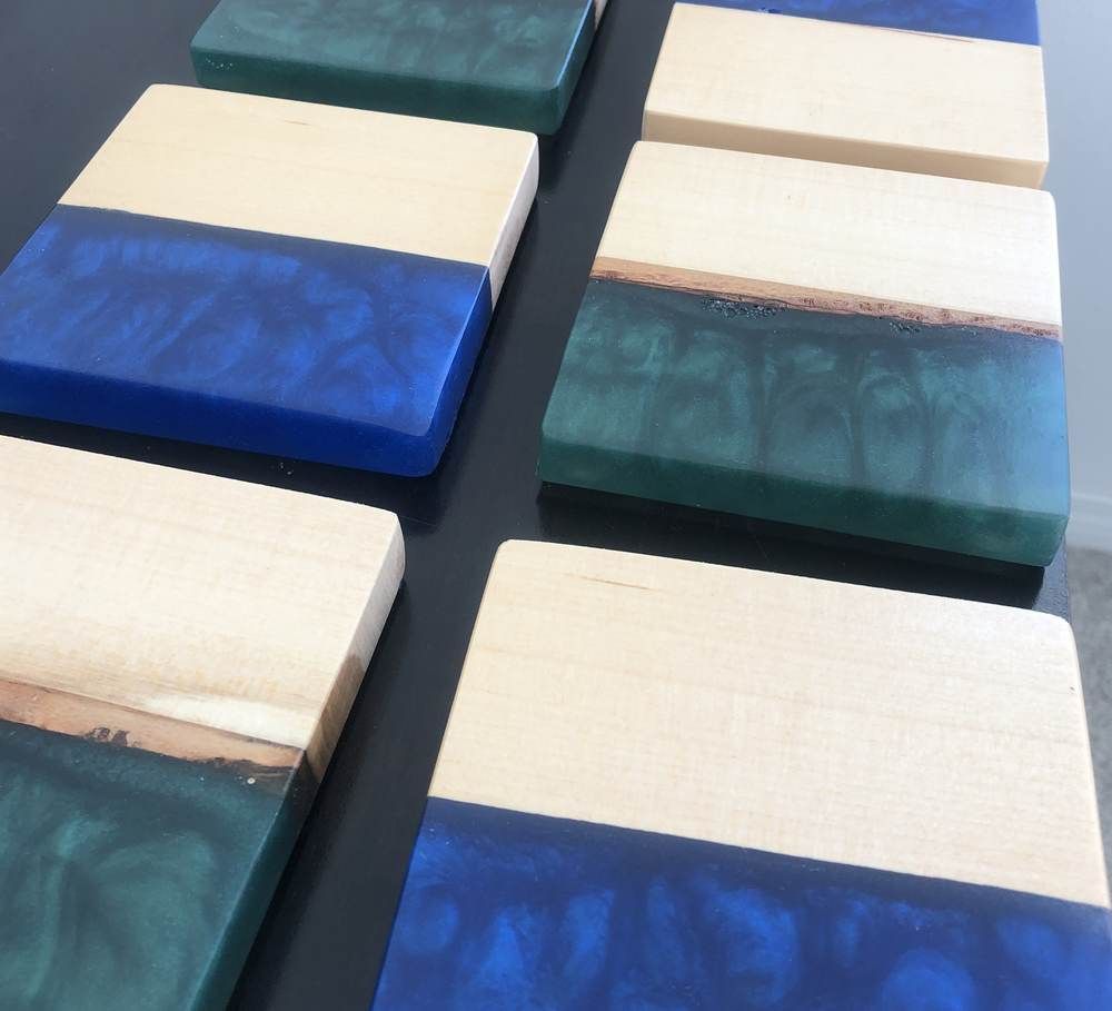 Wood and resin coasters in progress